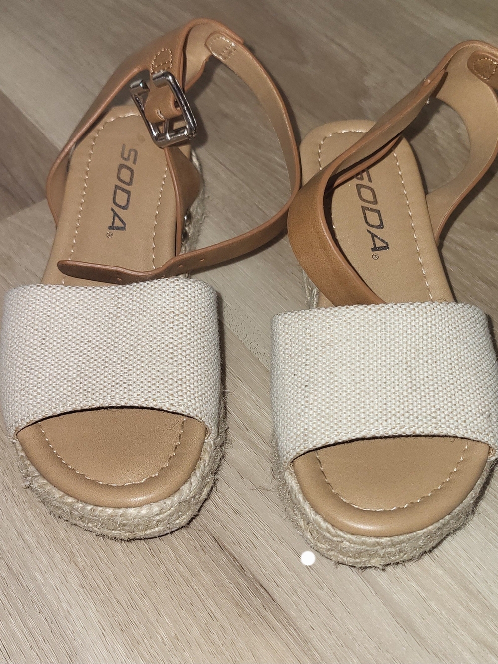 Girls SODA Cream Canvas Espadrille Sandals with Tan Ankle Straps